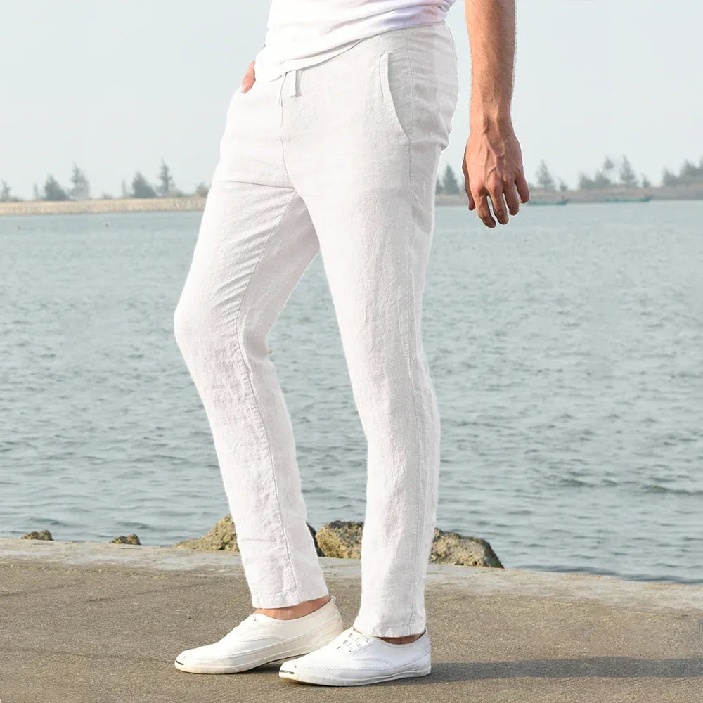 Men's Cotton Linen Pants Male Autumn New Breathable Solid Color Linen Trousers Fitness Streetwear S-3XL - Zen Fit Plus