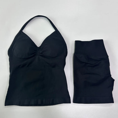 2Pcs Impact Gym Set Women Backless Tank Tops High Waist Scrunch Seamless Shorts Gym Suit Fitness Clothes Activewear Workout Sets Zen fit plus