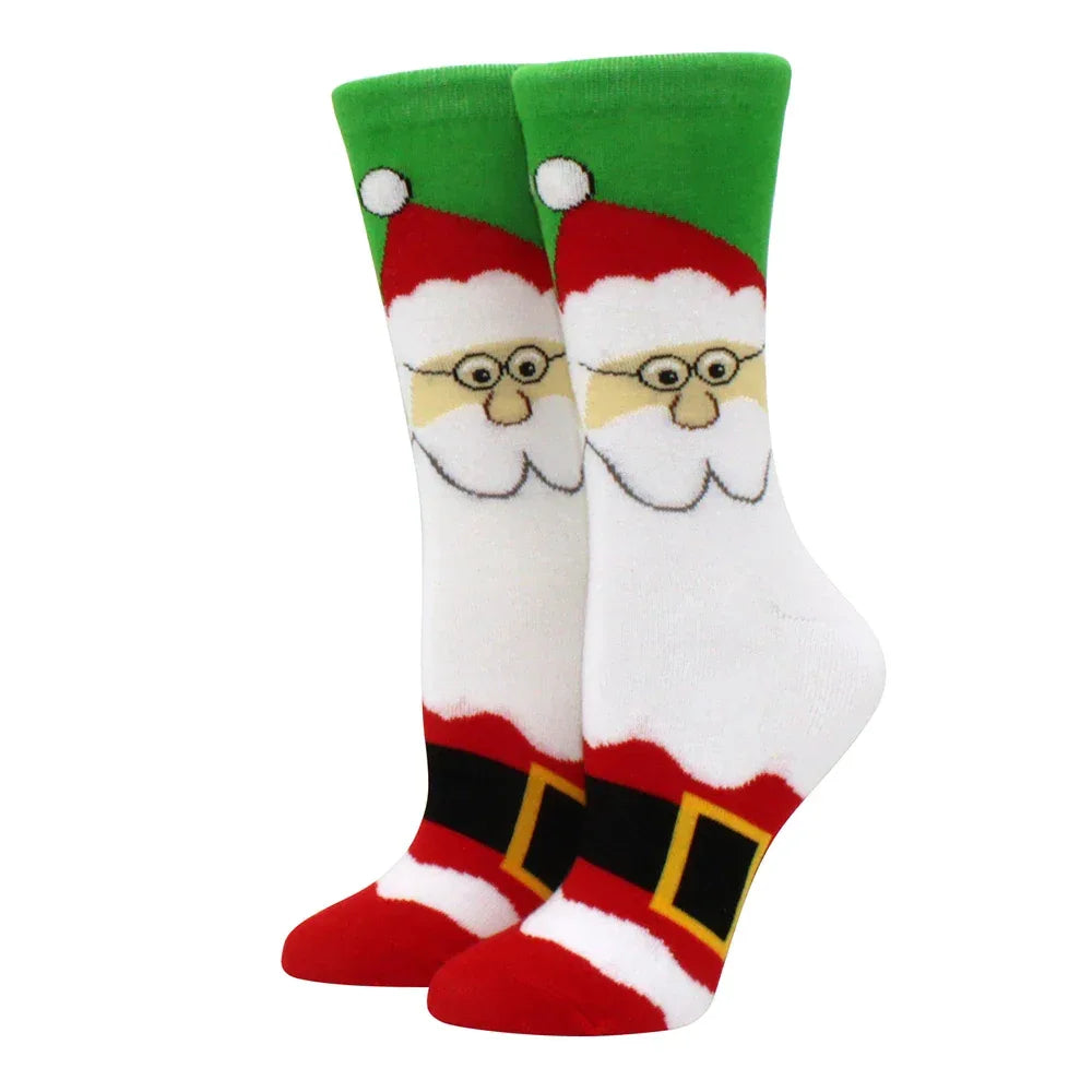 1 pair of Christmas tree, old man and reindeer fashion trend ladies Christmas medium cotton socks - Zen Fit Plus