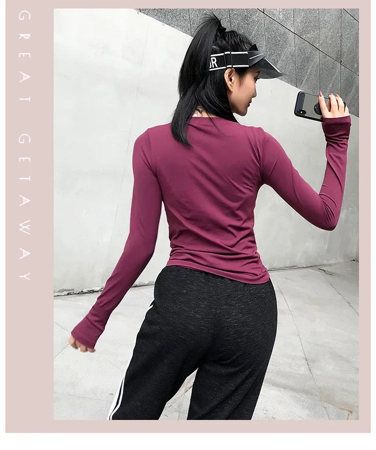 Fitness Tops Women Tight Sports Long Sleeve Yoga Clothing Running Training Clothes Gym Workout Shirt Comfortable Training Cloth - Zen Fit Plus