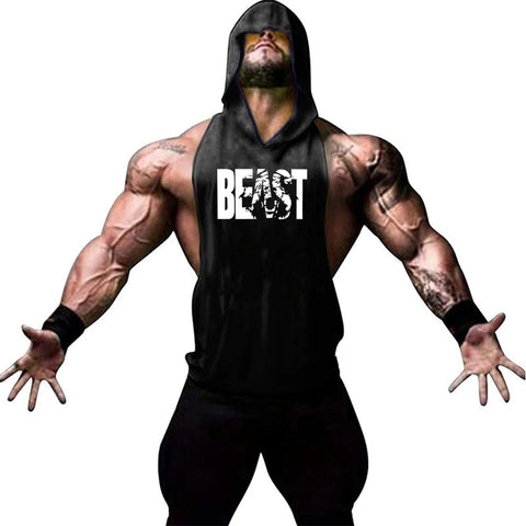 Men's Sports Running Vest Summer Top Weight Training Bodybuilding Vest Gym Workout Fitness Hoodie Men's Hooded Vest Zen fit plus