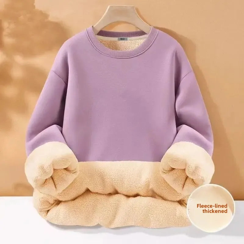 Men's Autumn Winter Thickened Fleece-Lined Round Neck Sweatshirt Casual Jacket Simple Solid Color Warm Protection Against Cold Zen Fit Plus