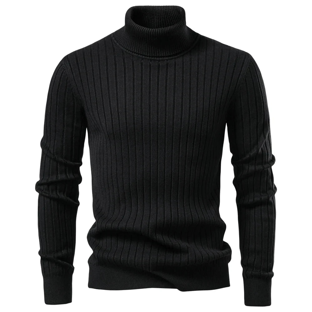 AIOPESON Men's Turtleneck Sweater Solid Color with Striped Pullover Warm Knitwear Winter Basic Casual High Quality Sweater Male Zen Fit Plus