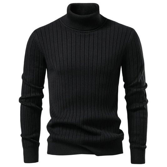 AIOPESON Men's Turtleneck Sweater Solid Color with Striped Pullover Warm Knitwear Winter Basic Casual High Quality Sweater Male Zen Fit Plus