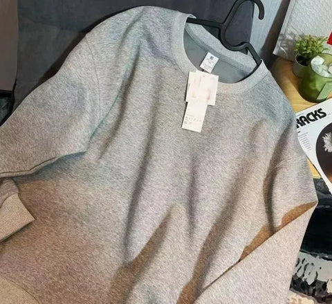 Thickened Fleece Cotton Hoodie Unisex Oversized round Neck Solid Color Couple's Sweatshirt Versatile Autumn Winter New Arrival - Zen Fit Plus
