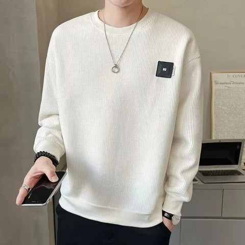 Loose round Neck Texture Pattern Men's Hoodie Solid Color Casual Autumn Wear Comfortable Breathable Street Style Sweatshirt Zen Fit Plus