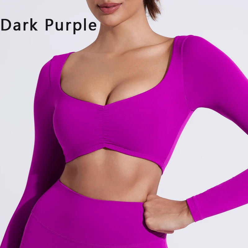 DIAS FIT JOY Nylon Gym Top Yoga long sleeved T-shirt tight pleated sports top women's waist tight yoga top Zen fit plus
