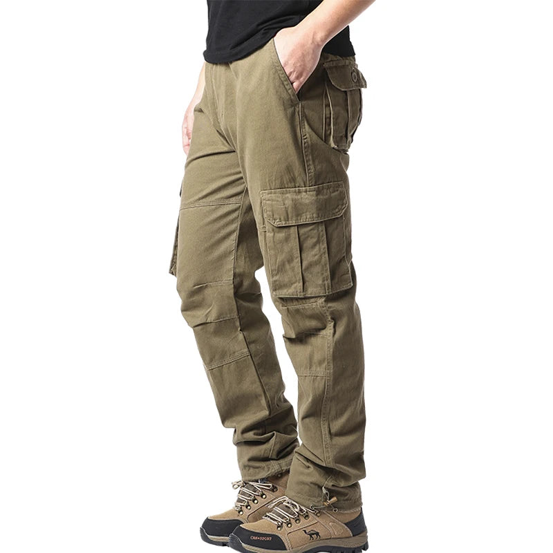 Large Pocket Loose Overalls Men's Outdoor Sports Jogging Tactical Pants Elastic Waist Pure Cotton Casual Work Pants Zen fit plus