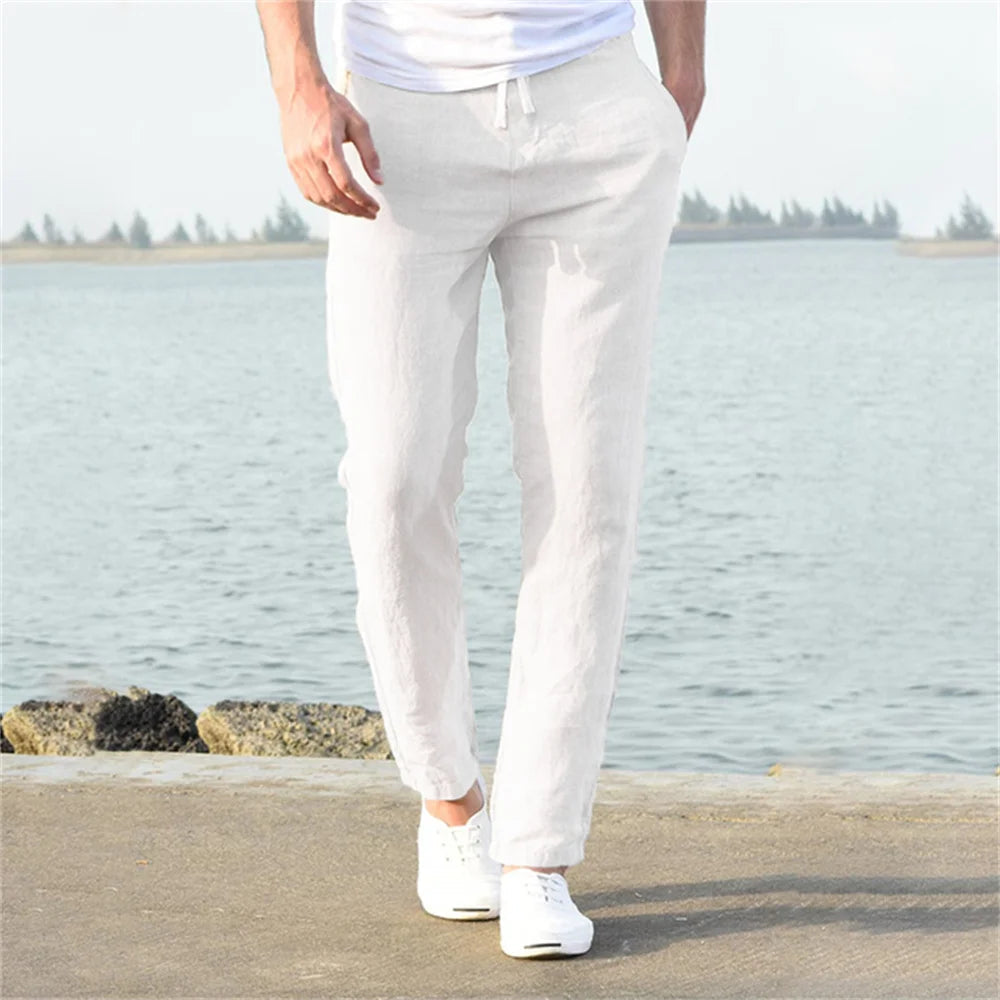 Men's Cotton Linen Pants Male Autumn New Breathable Solid Color Linen Trousers Fitness Streetwear S-3XL Zen fit plus