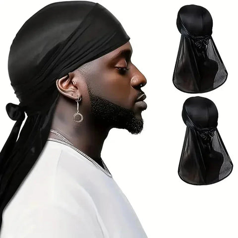 Unisex Long Silky Durag Long Tail Silky Scarf Muslim Doo Rag Pirate Hat Durag Chemo Caps Skull Hat Turban hair band Bandanas Zen Fit Plus