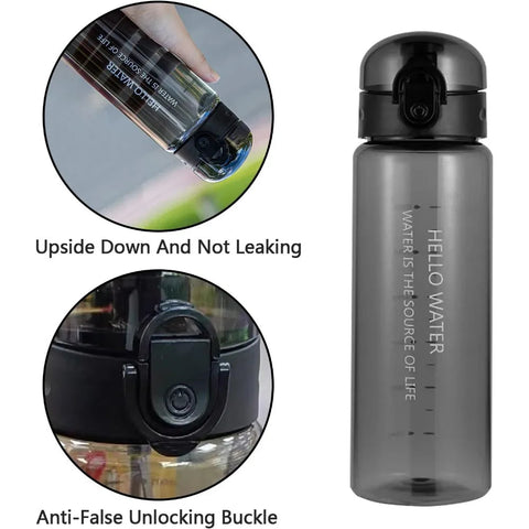 Reusable Clear Water Bottle BPA-Free Leak-Proof Plastic Water Bottle with Carrying Strap, Flip Top Drink Bottles for Travel Gym Zen fit plus
