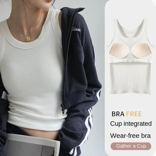 New Women Solid Round Neck Ribbed Tank Top Camisole Women Summer Basic Elastic TankTop One-piece Vest with Chest Pad Y2k Zen fit plus