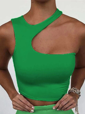 Cut Out Sexy Crop Off Shoulder Solid Skinny Sport Short Tops Women Tank Irregular Summer Tube Tops Zen fit plus