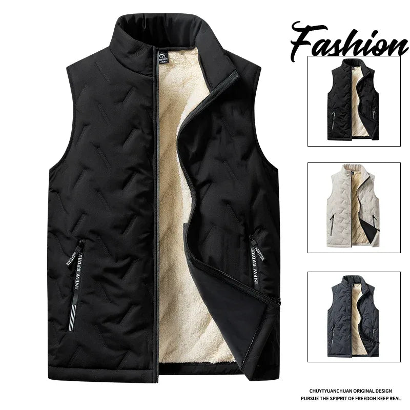 Autumn and winter fashion men's cotton vest jacket casual multifunctional plus size warm standing collar sleeveless men's top - Zen Fit Plus