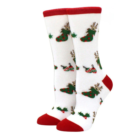 1 pair of Christmas tree, old man and reindeer fashion trend ladies Christmas medium cotton socks - Zen Fit Plus