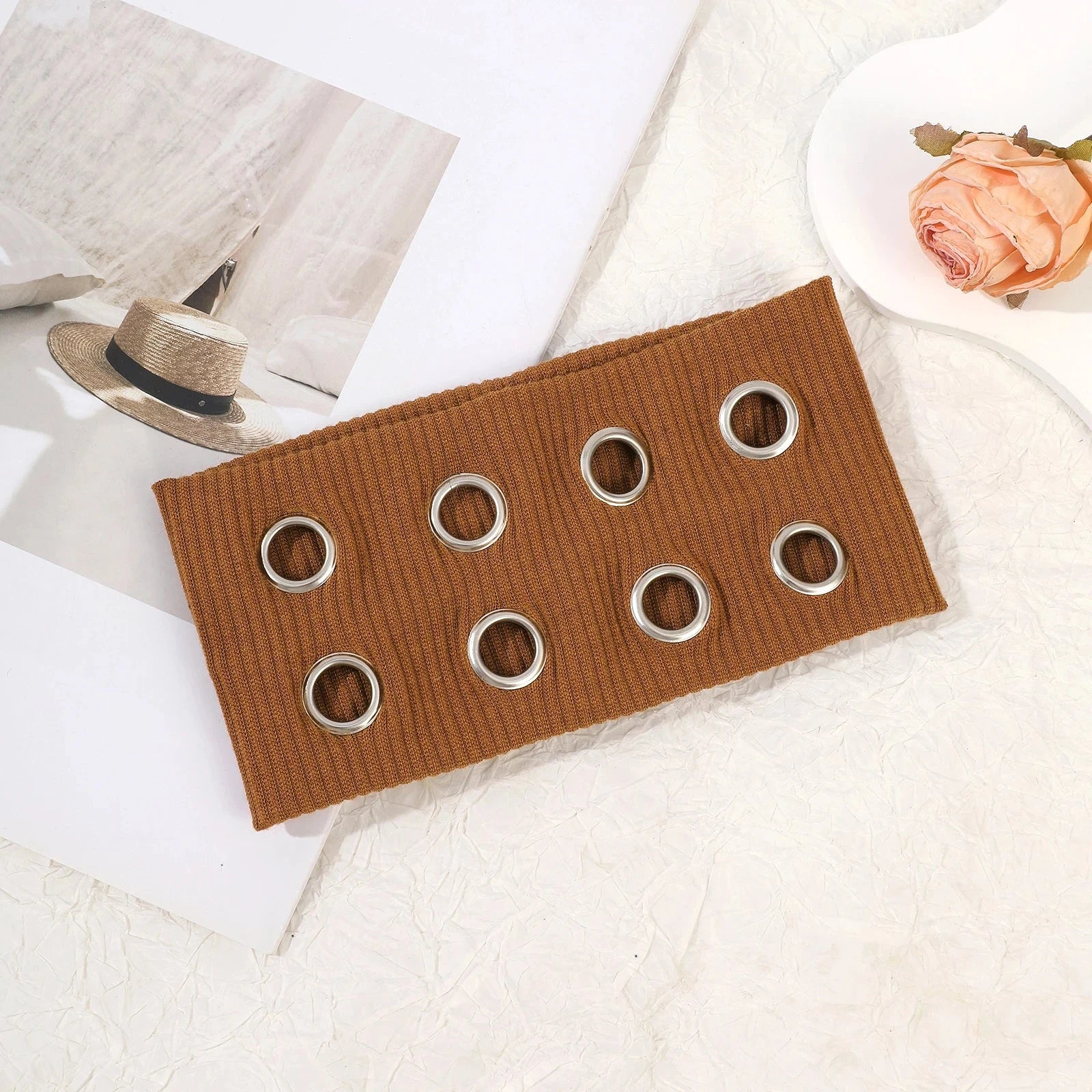 AWAYTR Punk Girl Fabric Hollow Elastic Headbands Metal Rock Personalized Hollow Eyelets Hair Band Casual Sports Grommet Headband Zen Fit Plus