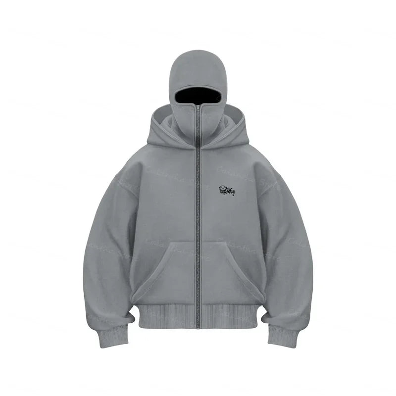 Men's Winter Hoodie with Balaclava Face Mask Zipper Design Sports Jacket for Outdoor Activities Hiking Travel Running Sweatshirt Zen fit plus
