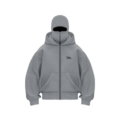 Men's Winter Hoodie with Balaclava Face Mask Zipper Design Sports Jacket for Outdoor Activities Hiking Travel Running Sweatshirt Zen fit plus