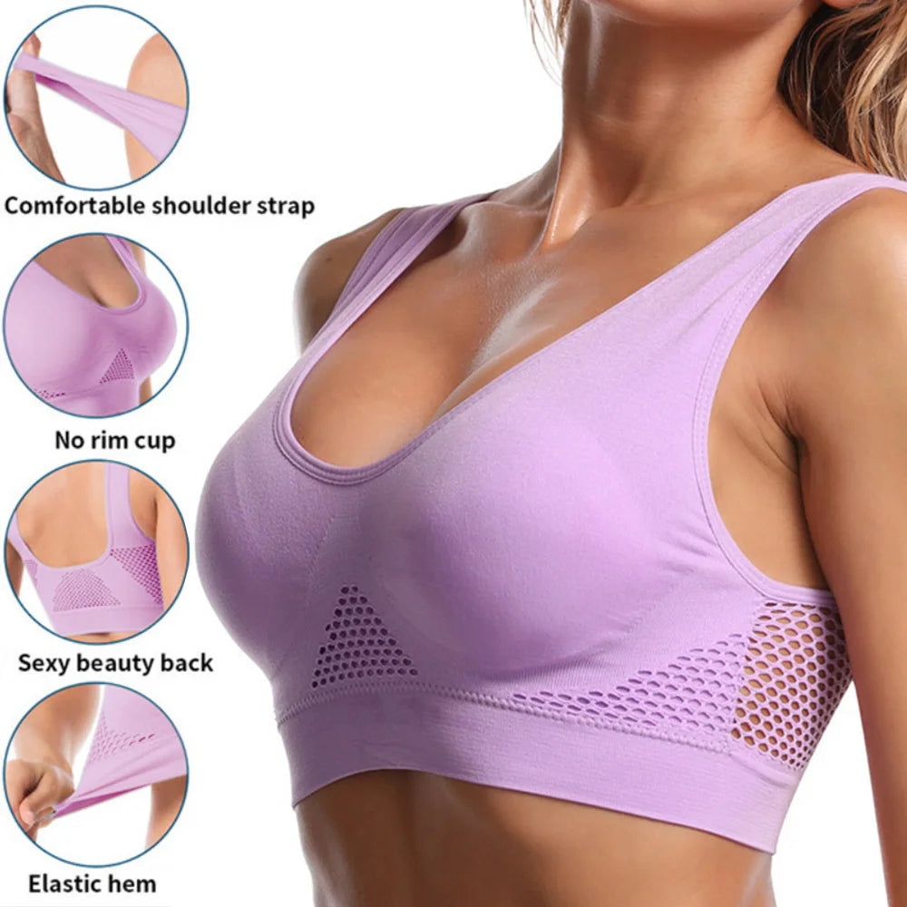 Seamless Mesh Women Sports Bras Fitness Gym Running Underwear Shockproof Bra Wireless 6XL Plus Size Crop Top Breathable Yoga Bra Zen fit plus
