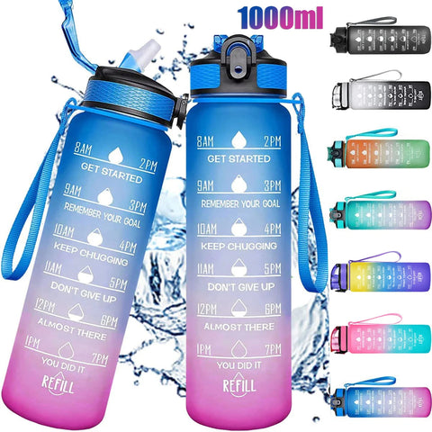 1000ML Water Bottle With Time Marker Plastic Motivational Water Bottle Drinking Bottle for Gym Sports Outdoor Travel Work 1PC Zen fit plus