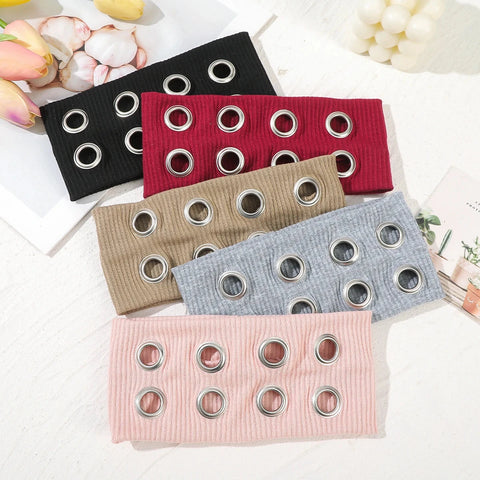 AWAYTR Punk Girl Fabric Hollow Elastic Headbands Metal Rock Personalized Hollow Eyelets Hair Band Casual Sports Grommet Headband Zen Fit Plus