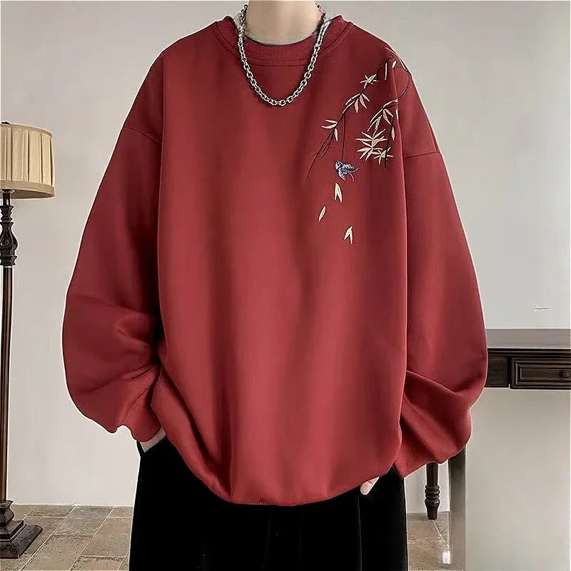 New  Bird Print M-8XL Men Oversized Sweatshirt Fashion Loose Long Sleeve Couple Clothes Zen Fit Plus