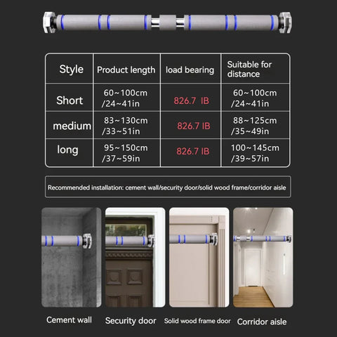 Telescopic Doorway Pull Up Bar Non-Slip Chin-Up Fitness Equipment Adjustable Home Gym Strength Training Heavy Duty For Men Women - Zen Fit Plus