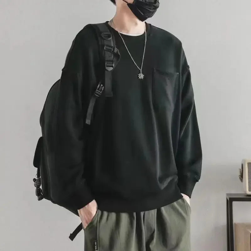 LIBIELIY Fashion O-Neck Solid Color Spliced Pockets Casual T-Shirts Men's Clothing 2025 Spring New Loose Korean Tops All-match T Zen Fit Plus