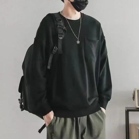 LIBIELIY Fashion O-Neck Solid Color Spliced Pockets Casual T-Shirts Men's Clothing 2025 Spring New Loose Korean Tops All-match T Zen Fit Plus