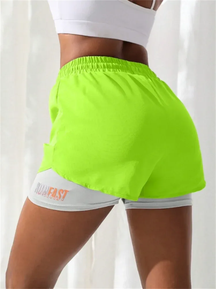 Women's High Rise Yoga Shorts With Elastic Proximity Control Running Shorts, Fake Two Pieces Pants - Zen Fit Plus