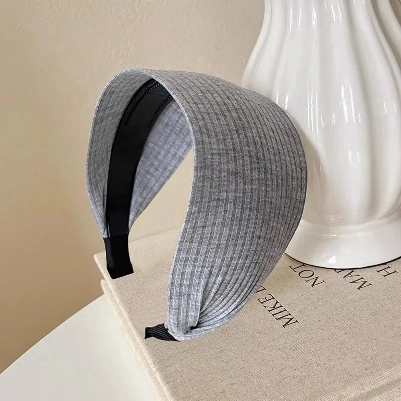 New Soft Wide Knitting Cotton Hairbands for Women Girls Korean Neutral Solid Turban with Teeth Head Band Headwear Accessories Zen Fit Plus