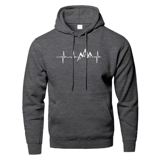 Mountain Heartbeat Hoodies for Man Sweatshirt Autumn Long Sleeve Hooded Sweatshirt Hoodie Black Gray Sportswear Zen fit plus