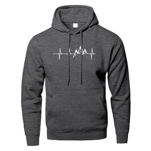 Mountain Heartbeat Hoodies for Man Sweatshirt Autumn Long Sleeve Hooded Sweatshirt Hoodie Black Gray Sportswear Zen fit plus