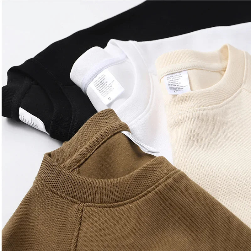 Thickened Fleece Cotton Hoodie Unisex Oversized round Neck Solid Color Couple's Sweatshirt Versatile Autumn Winter New Arrival Zen Fit Plus