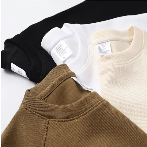 Thickened Fleece Cotton Hoodie Unisex Oversized round Neck Solid Color Couple's Sweatshirt Versatile Autumn Winter New Arrival Zen Fit Plus
