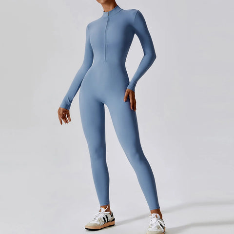 Yoga Boilersuit Long Sleeved Women's Sportswear Gym Zipper Jumpsuits Workout High-intensity Fitness One-piece Skin-tight Garment Zen fit plus