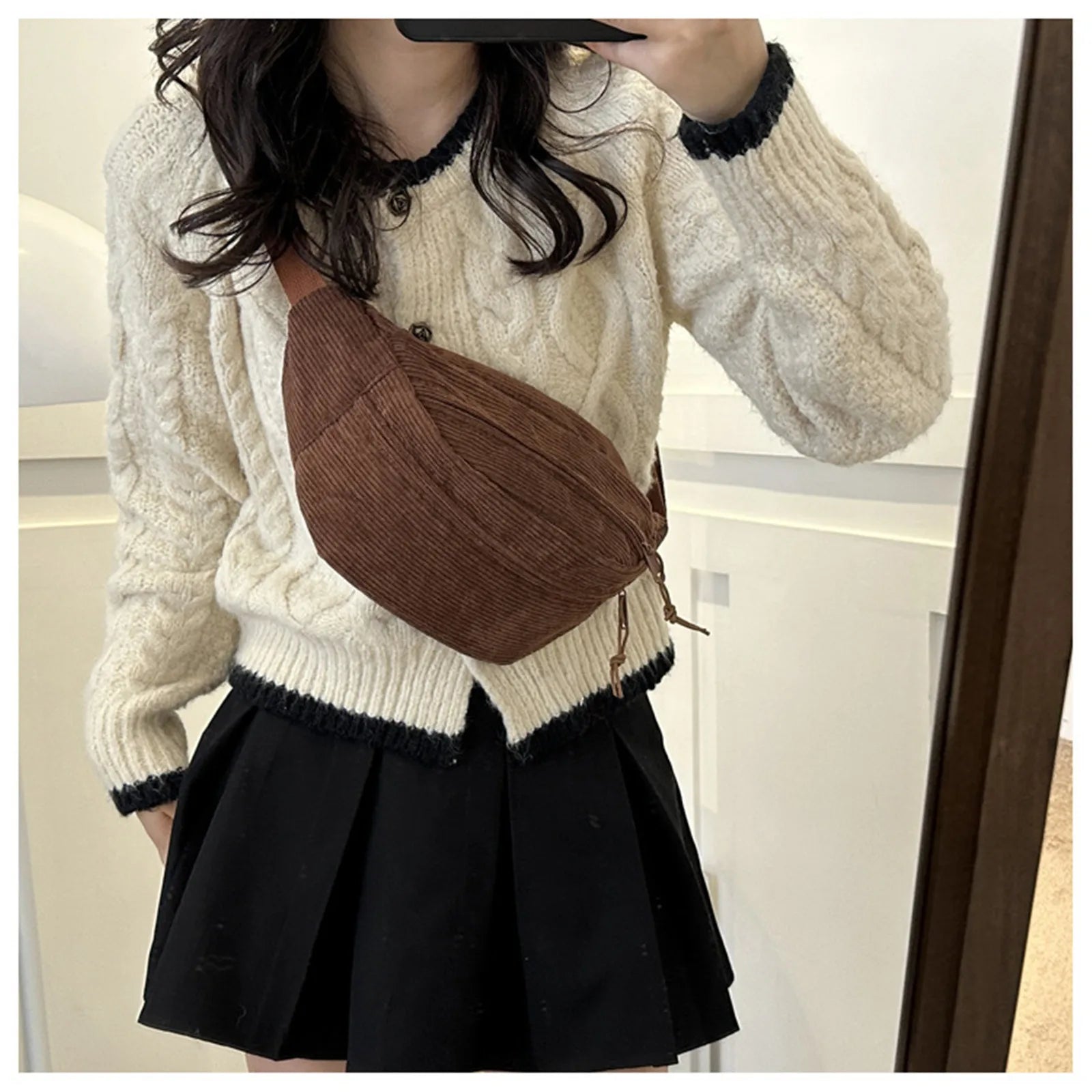 Corduroy Women Waist Packs with Zipper Ladies Shoulder Crossbody Bag Fashion Casual Travel Fanny Pack Female Adjustable Bag Zen fit plus