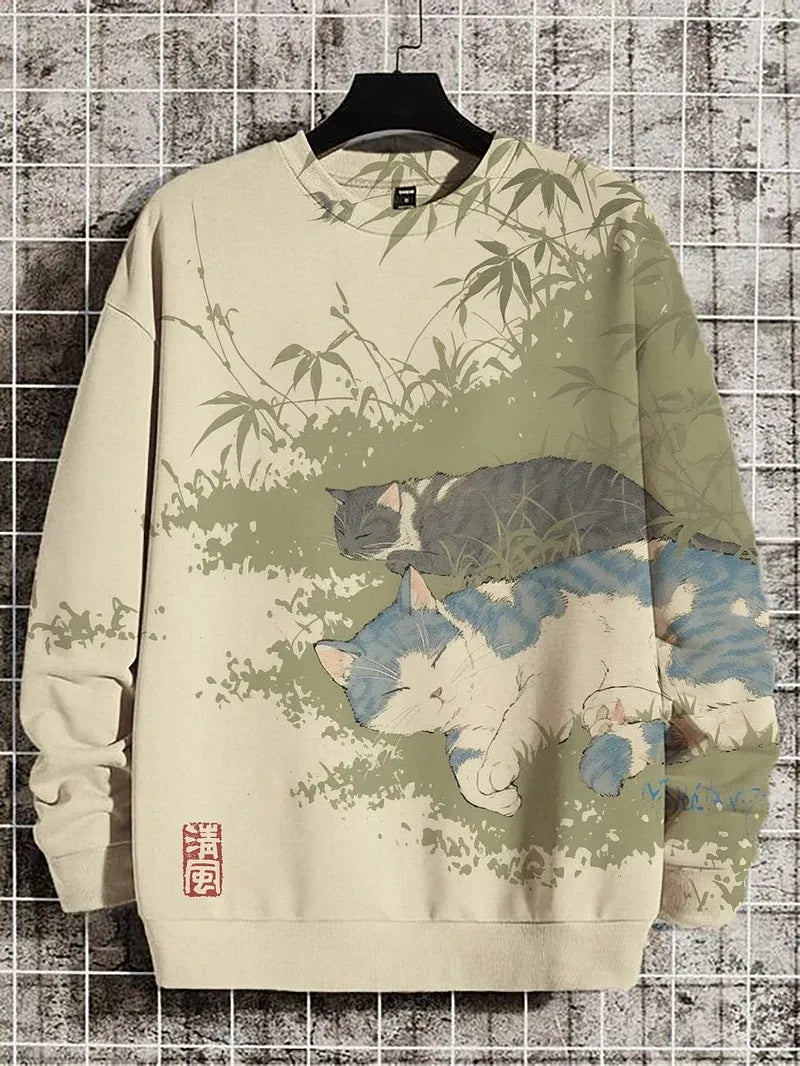 2025 Men's Animal Sweatshirts Long Sleeve Sweatshirt Crew Neck Fashion 3D Printed Japanese Art Prints Casual Sweatshirts Zen Fit Plus