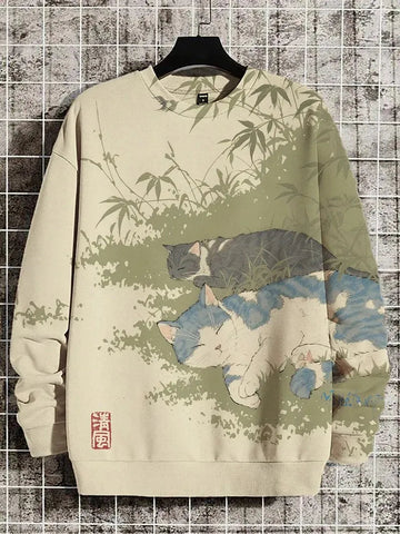 2025 Men's Animal Sweatshirts Long Sleeve Sweatshirt Crew Neck Fashion 3D Printed Japanese Art Prints Casual Sweatshirts Zen Fit Plus