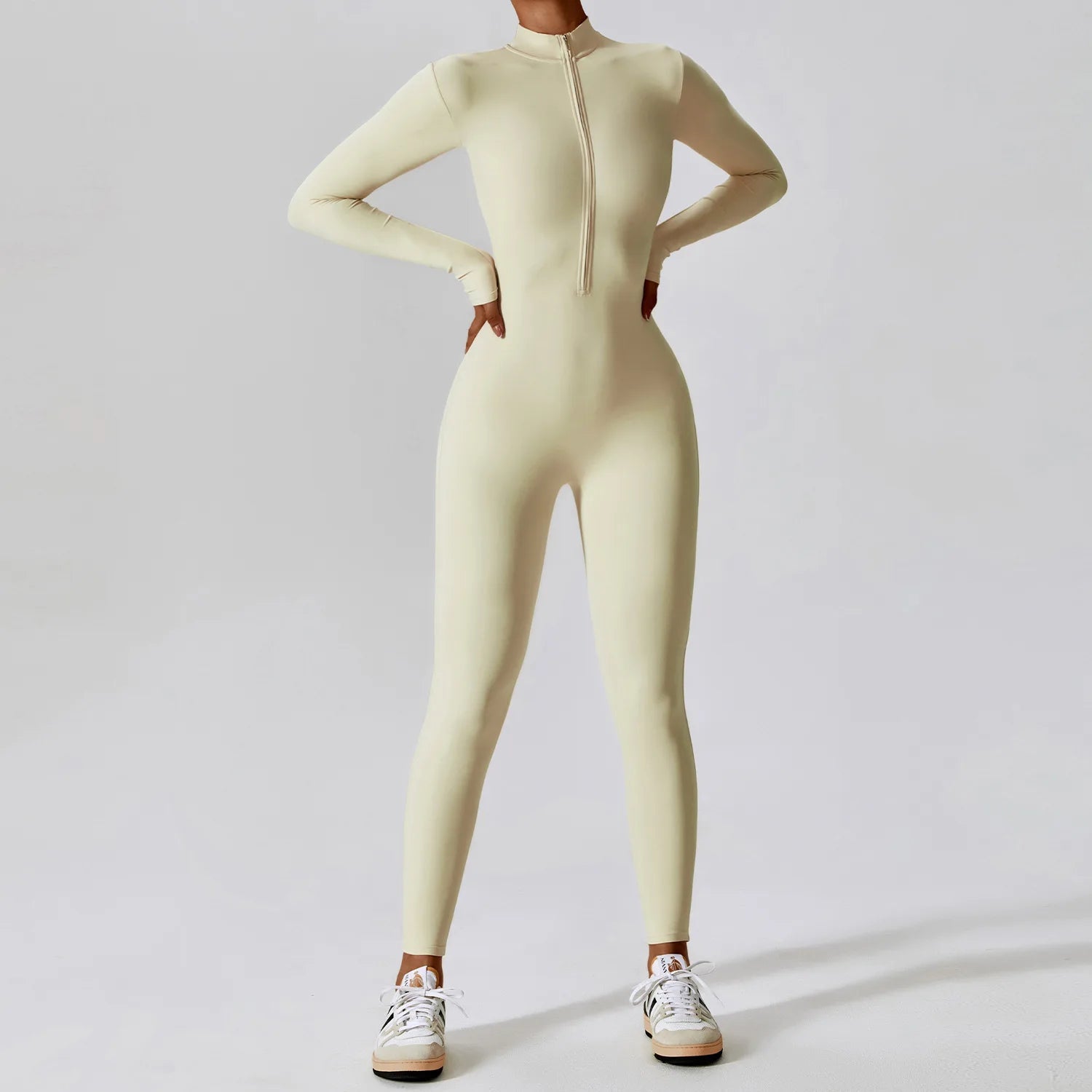 Yoga Boilersuit Long Sleeved Women's Sportswear Gym Zipper Jumpsuits Workout High-intensity Fitness One-piece Skin-tight Garment Zen fit plus