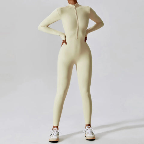 Yoga Boilersuit Long Sleeved Women's Sportswear Gym Zipper Jumpsuits Workout High-intensity Fitness One-piece Skin-tight Garment Zen fit plus