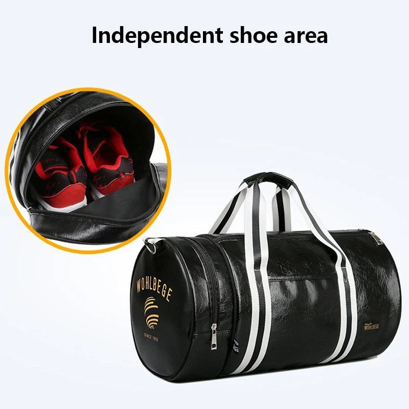 Gym Bag PU Leather Travel Totes Duffle Men Sports Fitness Business Casual Luggage Handbag Shoes Shoulder Weekend Outdoor Bag Zen fit plus