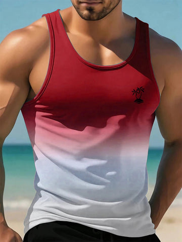 2024 New Summer Casual Men's Sleeveless T-shirt Hawaiian Style Men's Fashion Crew Neck Tank Top Outdoor Beach Men's Tank Top Zen fit plus
