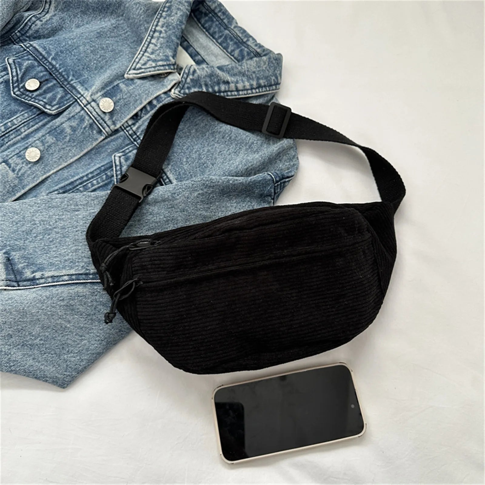 Corduroy Women Waist Packs with Zipper Ladies Shoulder Crossbody Bag Fashion Casual Travel Fanny Pack Female Adjustable Bag Zen fit plus