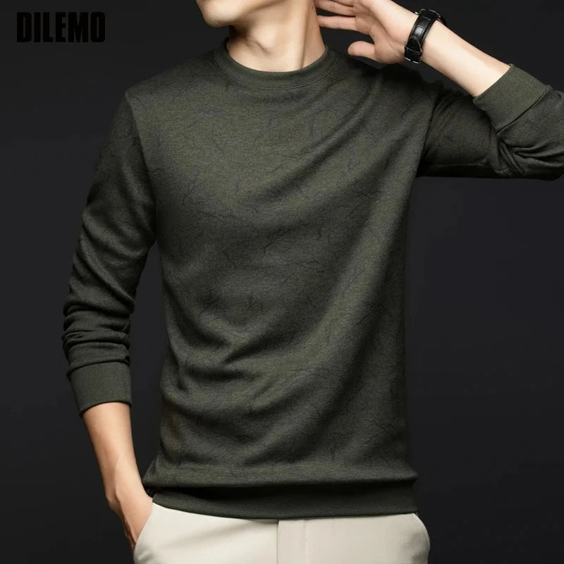 Top Grade Wool+Mulberry Silk New Brand Casual Fashion Street Crewneck Pullover Velvet Hoodies Sweatshirts Men's Clothing Zen Fit Plus