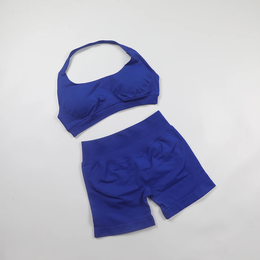 Seamless Fitness Yoga Set Women Gym Clothes Halter Sports Bra Matching Impact Shorts 2 Piece Workout Sets Outfit Zen fit plus