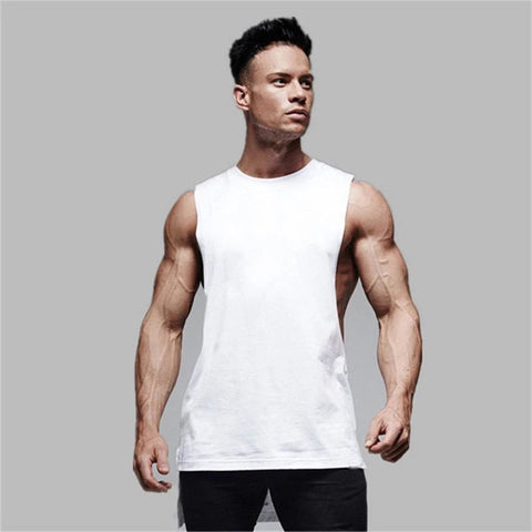Mens Casual Gym Tank Top Summer Fitness Clothing Cotton Workout Sports Sleeveless Shirt Male Extend Long Singlet Hip Hop Vest Zen fit plus