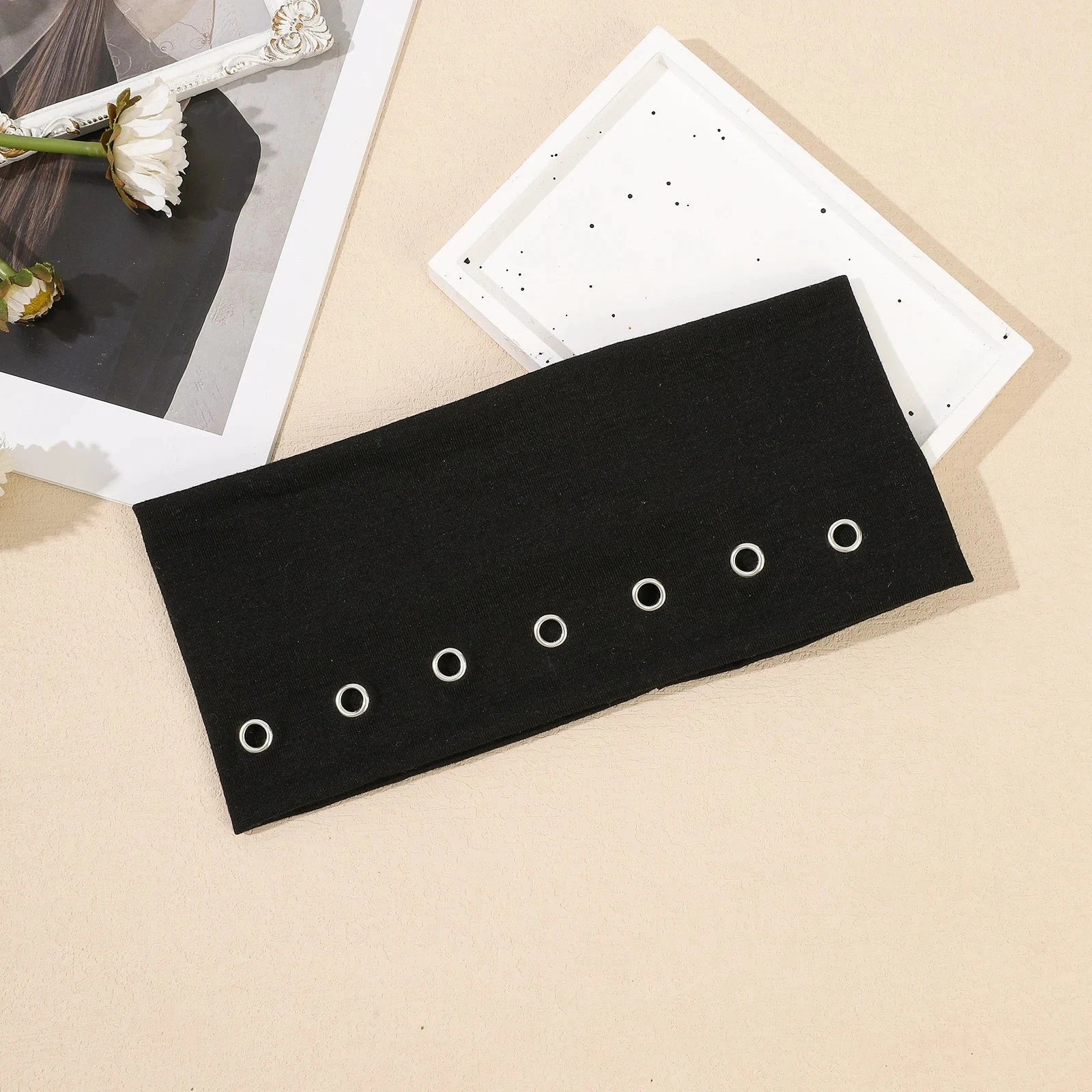 AWAYTR Punk Girl Fabric Hollow Elastic Headbands Metal Rock Personalized Hollow Eyelets Hair Band Casual Sports Grommet Headband Zen Fit Plus