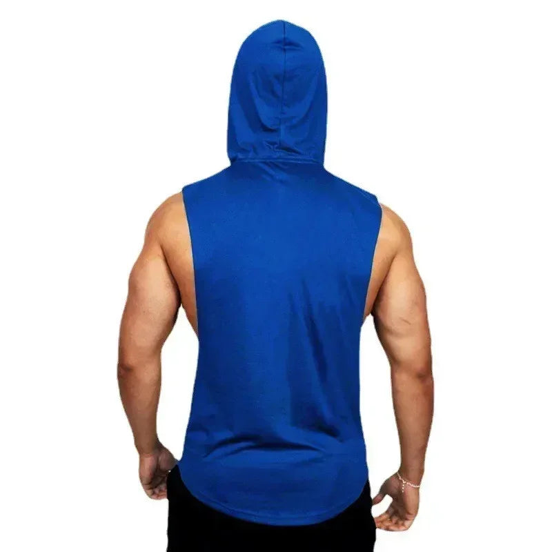 MACHINE FITNESS Mens Gym Hooded Tank Top Cotton Bodybuilding Clothing Summer Muscle Fit Sleeveless Hoodies Shirt Sports Singlets - Zen Fit Plus