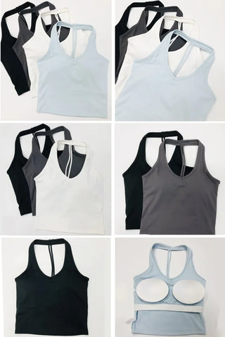 Women sexy halter halter fitness wear Yoga vest with chest pad Sports bra Sports shorts Yoga fitness clothing - Zen Fit Plus